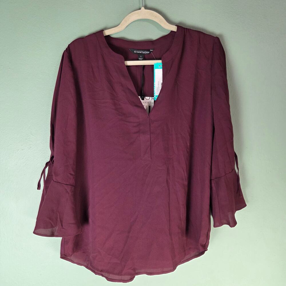 41 Hawthorn Womens Large Trina Bell Sleeve Blouse Burgundy Career Office Work